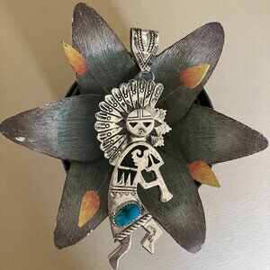 Vintage Signed Alonzo Mariano Sun Face Kokopelli Kachina Pendant